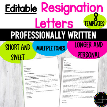 Preview of Resignation Letter Template | Letter of Resignation Editable | Retirement Letter