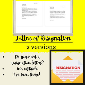 Preview of Resignation Letter for Teachers