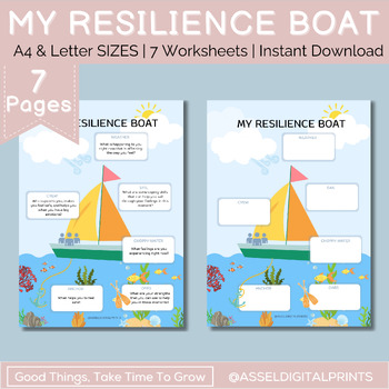 Preview of Resilience Boat Worksheet, Child Mental Well-being Resource, kids feelings, soci