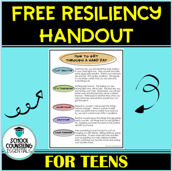 Preview of Resiliency FREE handout for students- middle & high school counseling