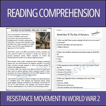 Preview of Resistance Movement in World War 2 - Reading Comprehension Activity