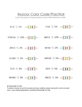 Preview of Resistor Color Band Worksheet