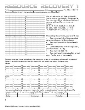 Resource Recovery Mining Game 1 Cartesian Coordinates Coordinate Plane