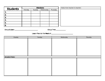 Preview of Resource Room Lesson Plan Template