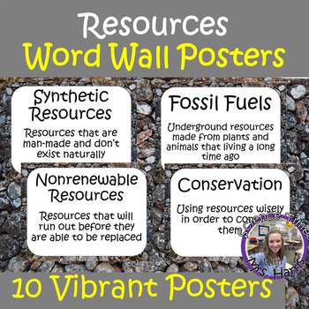 Preview of Resources Word Wall Posters ((Non)Renewable, Natural, Synthetic, Pollution...)