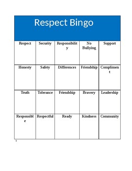 Preview of Respect Bingo