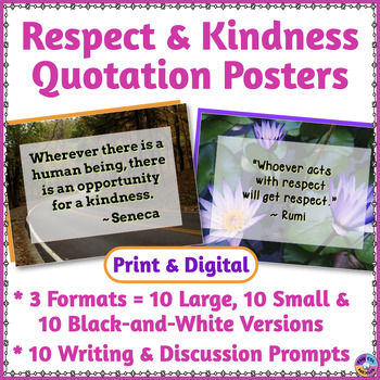 Preview of Respect & Kindness Quotation Posters with Writing and Discussion Prompts