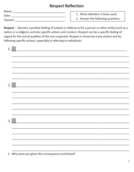 Preview of Respect Reflection Think Sheet