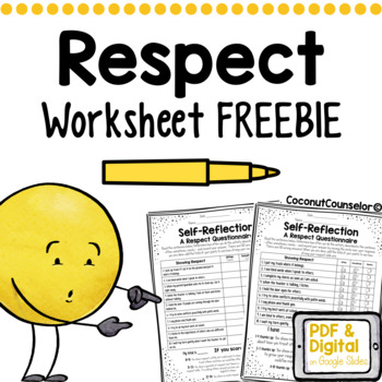 Preview of Respect Self-Reflection Questionnaire Worksheet | Digital & PDF | FREEBIE