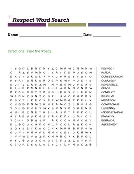 Respect Word Search by Curtis Sensei  Teachers Pay Teachers