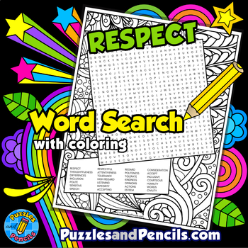 Preview of Respect Word Search Puzzle with Coloring | Character Education Wordsearch