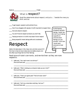 Preview of Respect Worksheet, Respect Feelings,