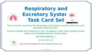 Preview of Respiratory & Excretory System Vocabulary Task Cards NO PREP & FULLY EDITABLE