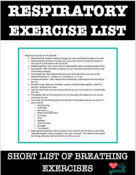 FREEBIE Respiratory/Breathing Exercise List by Lovecheck ...