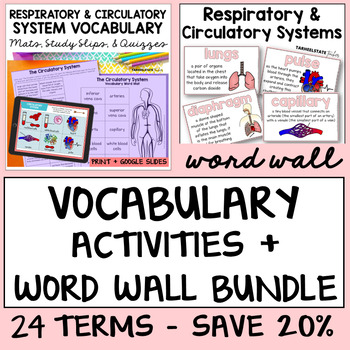 Preview of Respiratory System and Circulatory System Vocabulary Activities with Word Wall