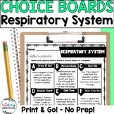Respiratory System Science Menus - Choice Boards and Activ
