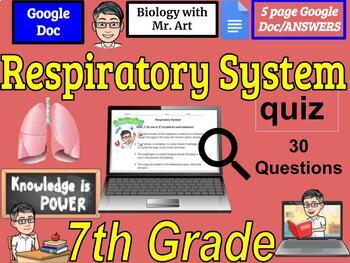 Preview of Respiratory System quiz- 7th Grade - 30 True/False Statements with Answers