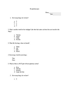 Preview of Respiratory system quiz