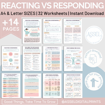 Preview of Responding Vs Reacting worksheets bundle,conflict resolution, family therapy, Co