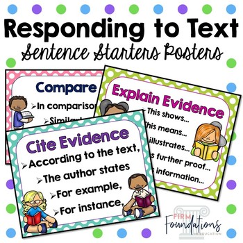 Preview of Responding to Text Sentence Starters Posters and Handout