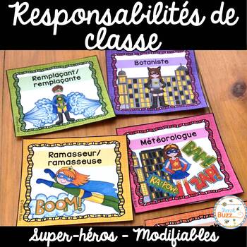 Preview of French Classroom Jobs - Responsabilités de classe - Thème: super-héros