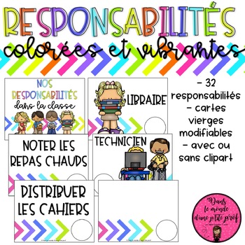 Preview of Responsabilités colorées et vibrantes // FRENCH CLASSROOM JOBS