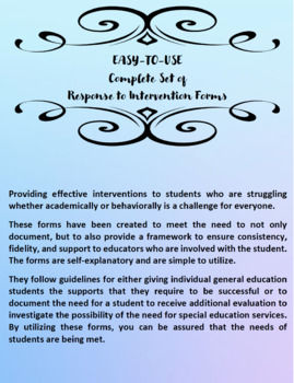 Preview of Response To Intervention Complete Forms Set MTSS RTI GEI SIT Simple to Use