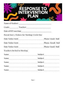 Preview of Response to Intervention Meeting Packet