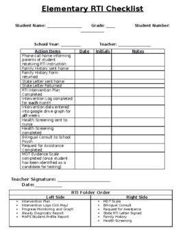 Preview of Response to Intervention (RTI) Folder Checklist