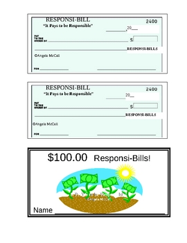 Preview of Responsi-Bill Classroom Money - Bills and Checks!