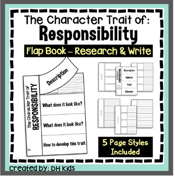 Preview of Responsibility Flap Book, Social Emotional Writing, SEL Character Traits