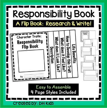 Preview of Responsibility Flip Book - Social Emotional Learning - SEL - Character Trait