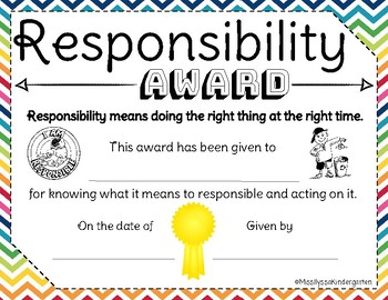 Responsibility Lesson Certificate Poster and Worksheet | TpT