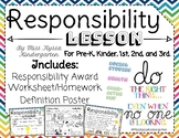 Responsibility Lesson Certificate Poster and Worksheet