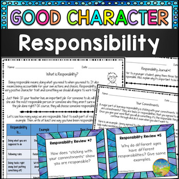 Preview of Responsibility Activities and Worksheets for Good Character