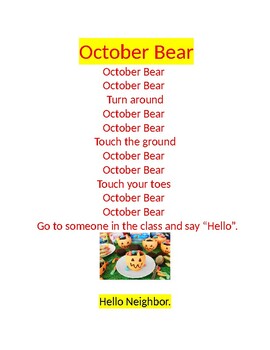 Preview of Responsive Classroom Songs for October