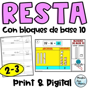 Preview of Resta con bloques de base 10 - Subtraction With Base 10 Blocks in Spanish