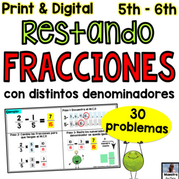 Preview of Resta de Fracciones Subtracting Fractions in Spanish  Google Classroom