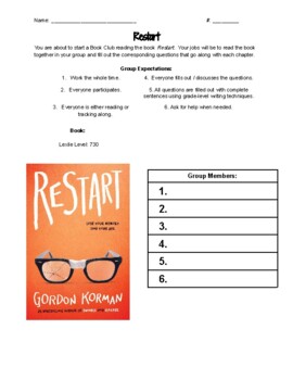 Preview of Restart Chapter By Chapter Book Club Guiding Questions