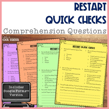Preview of Restart Novel Study Comprehension Questions Reading Response Print Digital