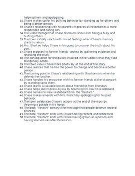 Restart Novel: 50 Reading Comprehension questions Quiz with answer keys