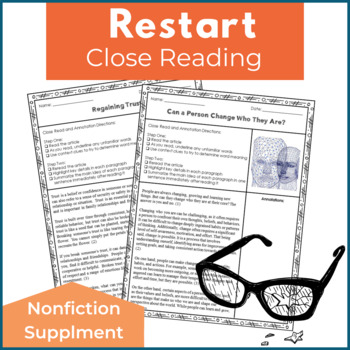 Preview of Restart Novel Study Supplement - Nonfiction Close Reading Passages