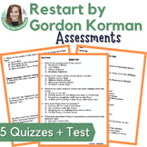 Restart by Gordon Korman Novel Study Quizzes & Test 5th, 6th, 7th