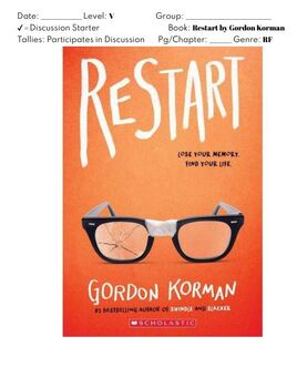 Preview of Restart by Gordon Korman Guided Reading/Literature Discussion Plans