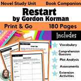 Restart by Korman Novel Study Unit Activities and Assessme