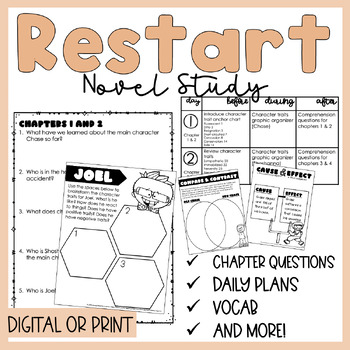 Preview of Restart by Gordon Korman | Novel Study | Printable | Independent Work Packet