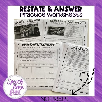 Restate and Answer Practice Worksheets (no prep) by Speech Time Fun