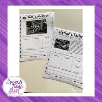 Restate and Answer Practice Worksheets (no prep) by Speech Time Fun