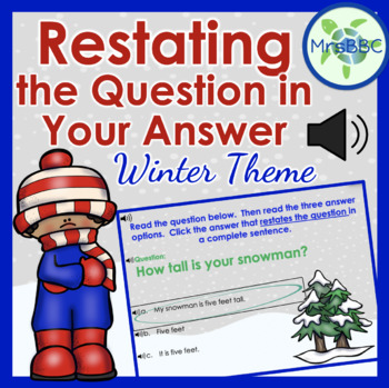 Preview of Restate and Answer the Question (Winter Theme) Digital Boom Cards™