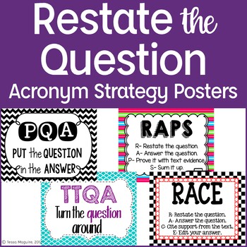 Preview of Restate the Question Acronym Strategy Posters | Answering Questions